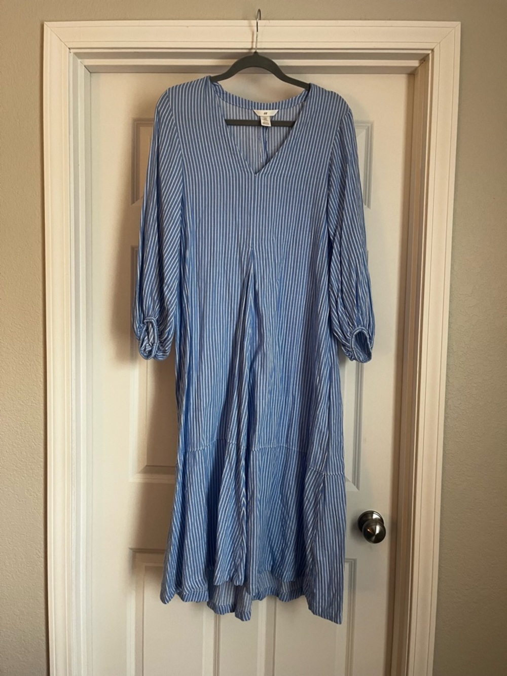 H&M Light Blue and White Vertical Stripe Maxi Dress